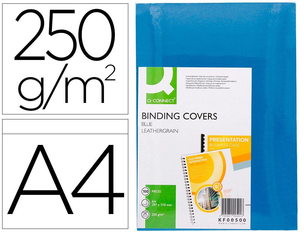 [63450] Tapa de encuadernacion q-connect carton din a4 azul simil piel 250 gr caja de 100 unidades