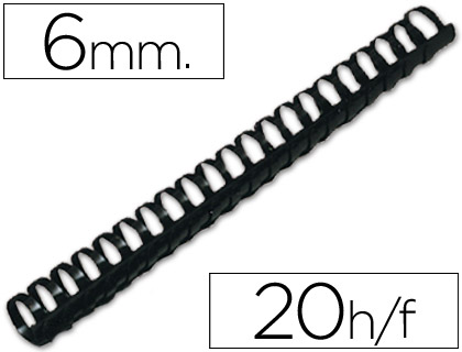 [63448] Canutillo q-connect redondo 6 mm plastico negro capacidad 20 hojas caja de 100 unidades