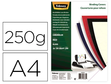 [155184] Tapa de encuadernacion fellowes din a4 carton brillo rojo chromolux 250 gr pack de 100 unidades