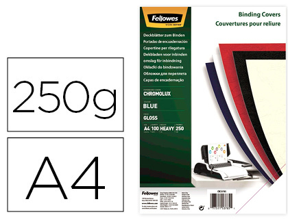 [155183] Tapa de encuadernacion fellowes din a4 carton brillo azul chromolux 250 gr pack de 100 unidades