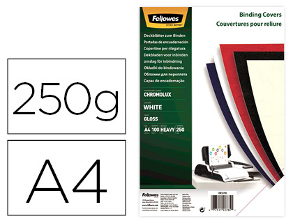[155182] Tapa de encuadernacion fellowes din a4 carton brillo blanco chromolux 250 gr pack de 100 unidades