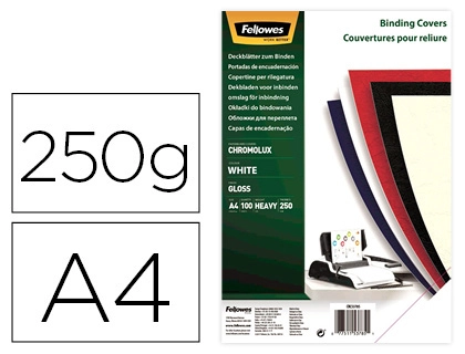 [155182] Tapa de encuadernacion fellowes din a4 carton brillo blanco chromolux 250 gr pack de 100 unidades
