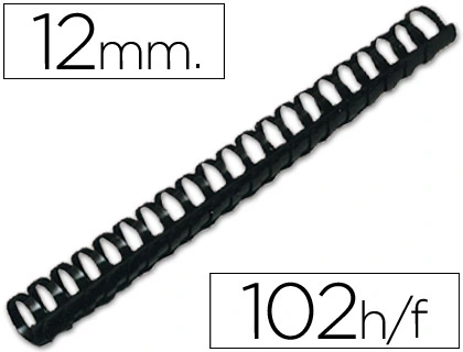 [63437] Canutillo q-connect redondo 12 mm plastico negro capacidad 102 hojas caja de 100 unidades