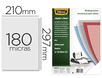 [155172] Tapa de encuadernacion fellowes din a4 pvc transparente cristal 180 micras pack de 100 unidades