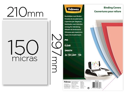 [155171] Tapa de encuadernacion fellowes din a4 pvc 150 micras transparente pack de 100 unidades