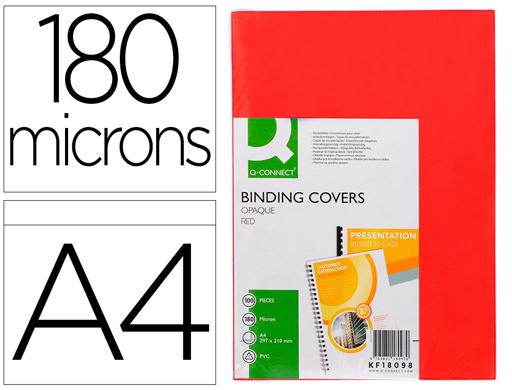 [154667] Tapa de encuadernacion q-connect pvc din a4 opaca rojo 180 micras caja de 100 unidades