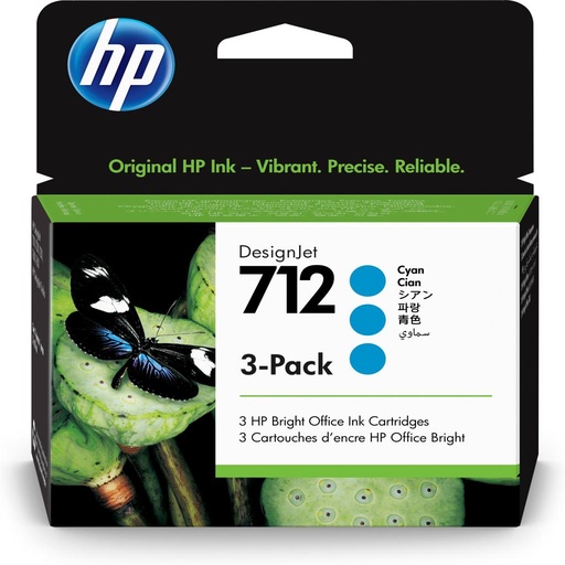 [40880] [3ED77A] HP DesignJet T200/T600, 3 Pack Cartuchos Cian 712