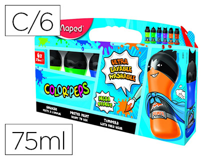 [151828] Tempera maped color peps ultra lavable caja de 6 colores surtidos secundarios 75 ml