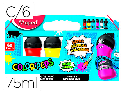 [151827] Tempera maped color peps ultra lavable caja de 6 colores surtidos primarios 75 ml