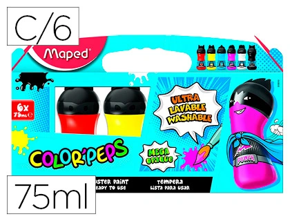[151827] Tempera maped color peps ultra lavable caja de 6 colores surtidos primarios 75 ml