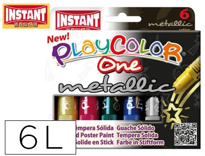 [74078] Tempera solida en barra playcolor escolar caja de 6 colores metalizados surtidos