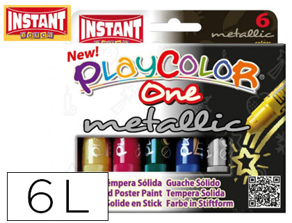 [74078] Tempera solida en barra playcolor escolar caja de 6 colores metalizados surtidos