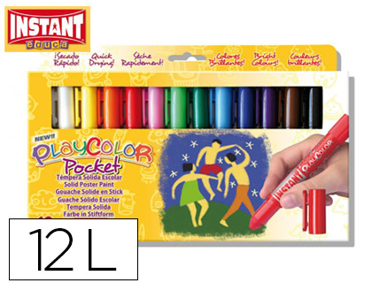 [74076] Tempera solida en barra playcolor pocket escolar caja de 12 colores surtidos