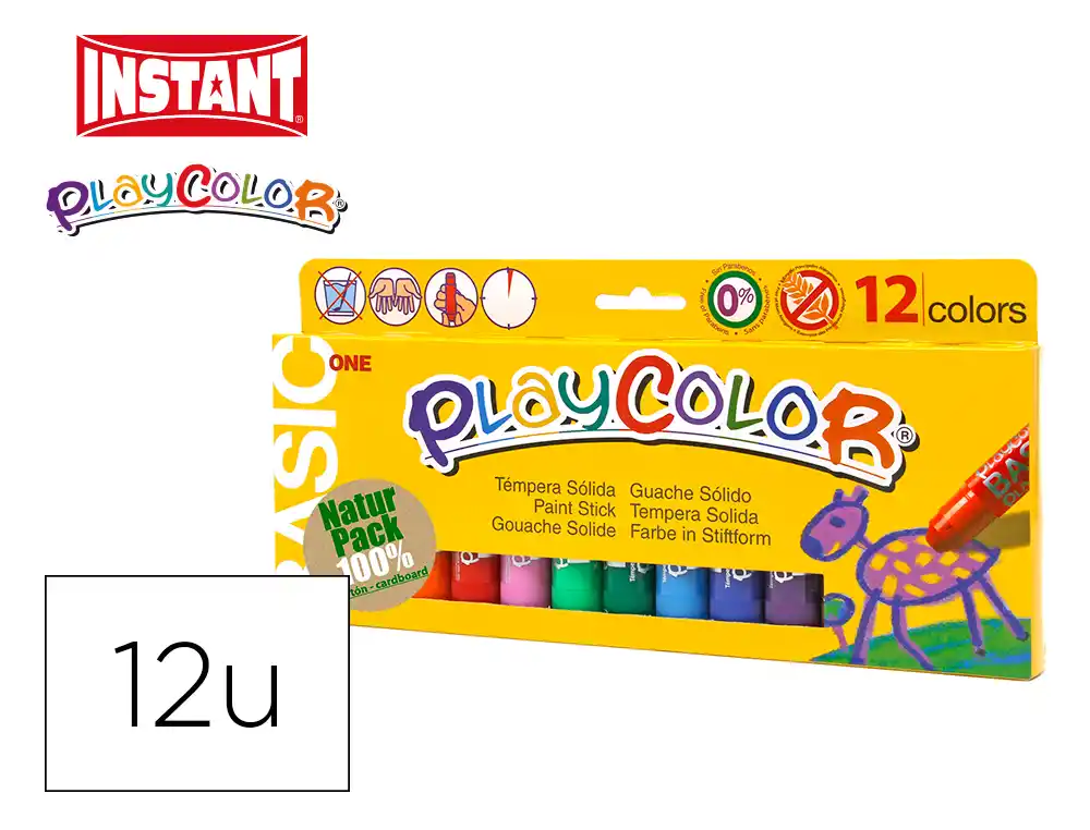 [74073] Tempera solida en barra playcolor escolar caja de 12 colores surtidos