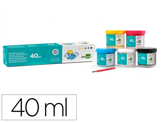 [62925] Tempera liderpapel escolar 40 ml caja 5 colores surtidos + pincel