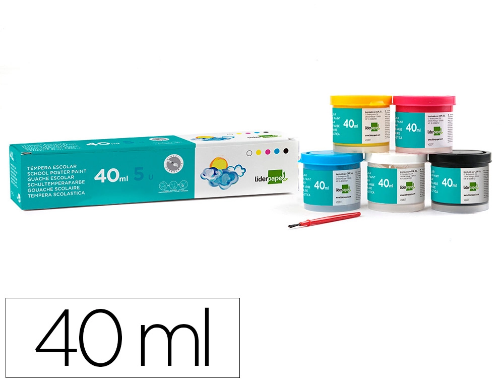 [62925] Tempera liderpapel escolar 40 ml caja 5 colores surtidos + pincel