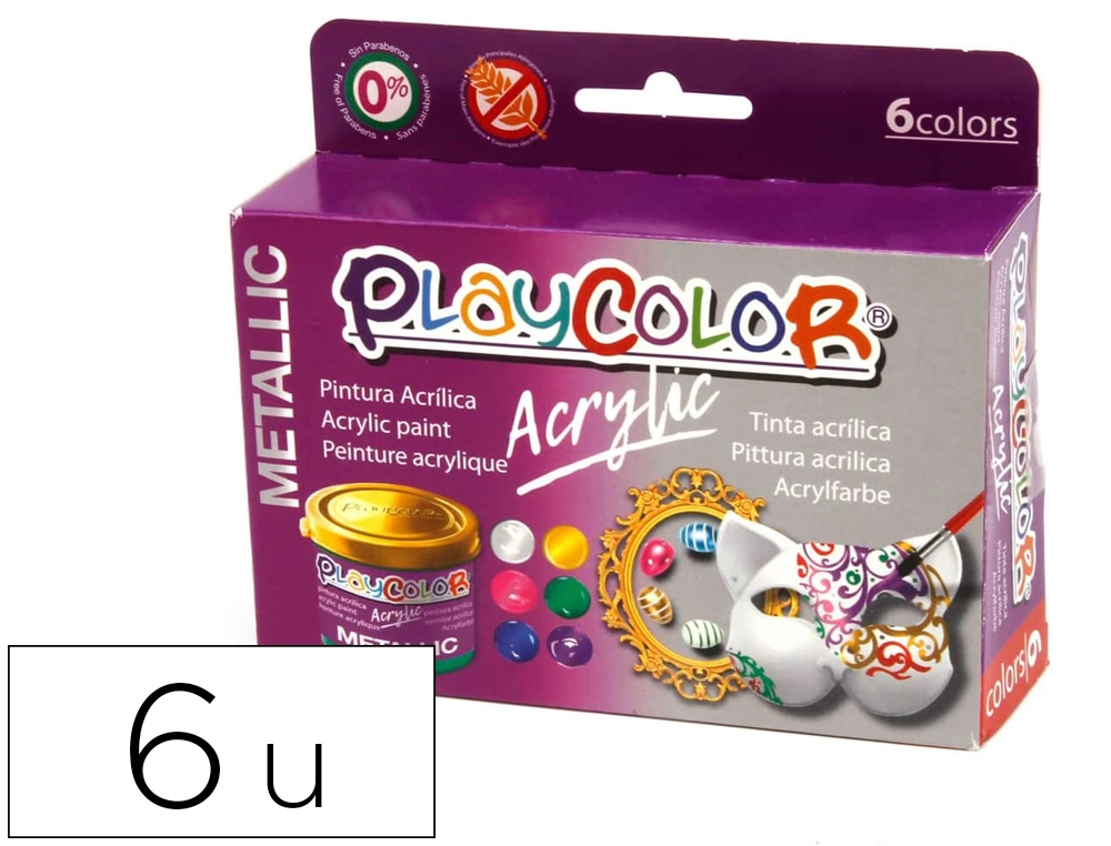 [167378] Pintura acrilica playcolor acrylic metallic 40 ml caja de 6 unidades colores surtidos