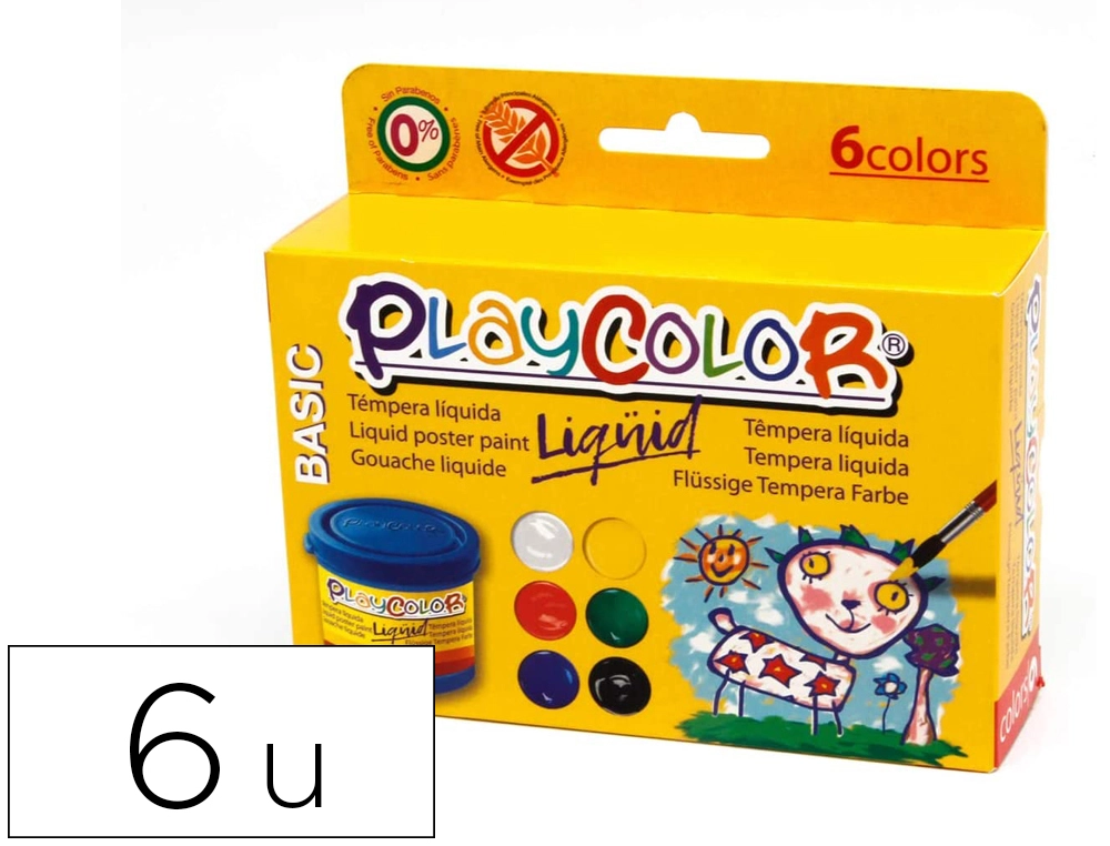 [167374] Tempera liquida playcolor liquid basic 40 ml caja de 6 unidades colores surtidos
