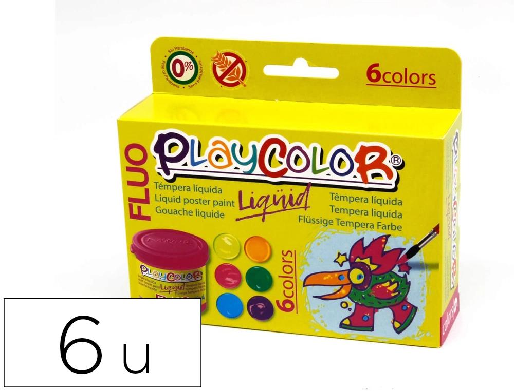 [167373] Tempera liquida playcolor liquid fluo 40 ml caja 6 unidades colores surtidos