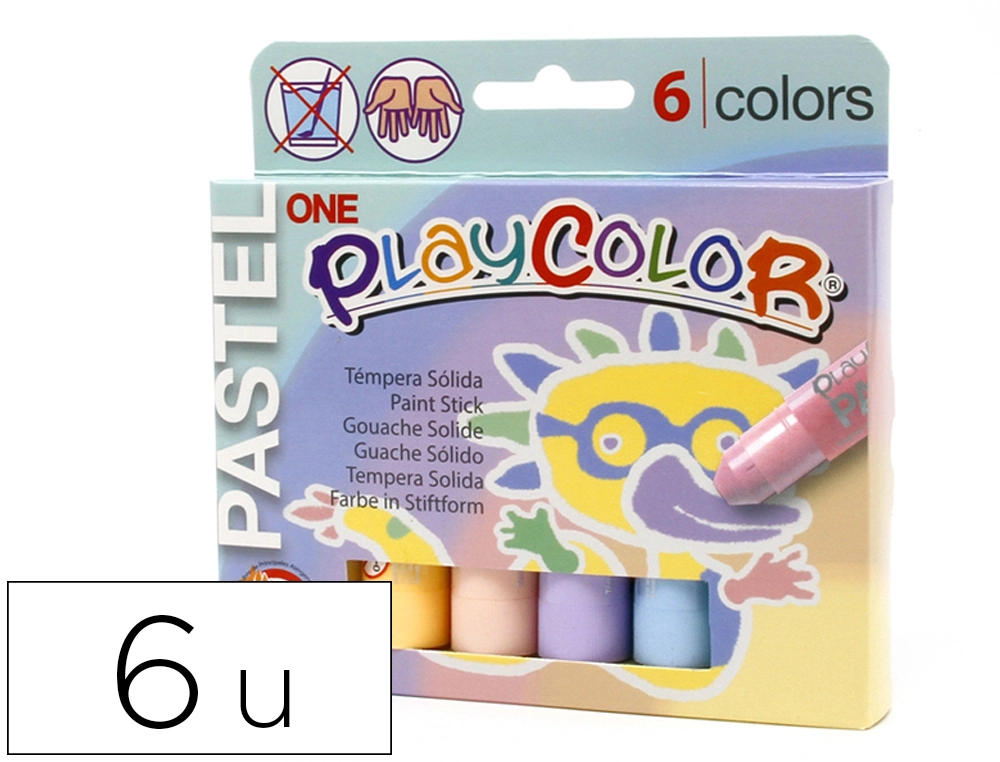 [167372] Tempera solida en barra playcolor pastel one caja de 6 unidades colores surtidos