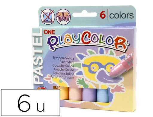 [167372] Tempera solida en barra playcolor pastel one caja de 6 unidades colores surtidos