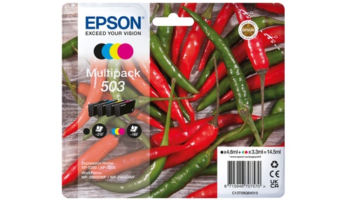 [47467] [C13T09Q64010] EPSON Cartucho 4 colores Multipack 503 WF-2960dwf,WF-2965dwf, XP-5205 Pimiento