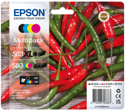 [59389] [C13T09R94020] EPSON Tinta 4 colores Multipack 503XL Negro/ 503 Std CMY