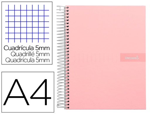 [9980] Cuaderno espiral liderpapel a4 micro crafty tapa forrada 120h 90 gr cuadro 5mm 5 bandas 4 colores color rosa