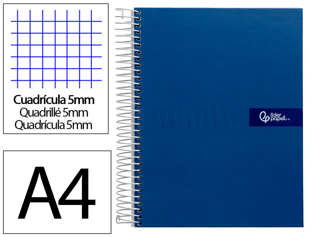 [9975] Cuaderno espiral liderpapel a4 micro crafty tapa forrada 120h 90gr cuadro 5mm 5 bandas 4 colores color azul