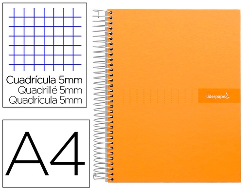 [9972] Cuaderno espiral liderpapel a4 micro crafty tapa forrada 120h 90 gr cuadro 5mm 5 bandas 4 colores color naranja