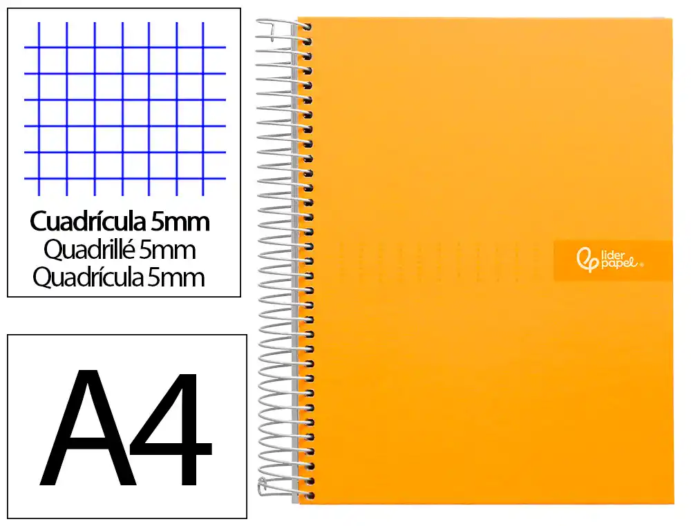 [9972] Cuaderno espiral liderpapel a4 micro crafty tapa forrada 120h 90gr cuadro 5mm 5 bandas 4 colores color naranja