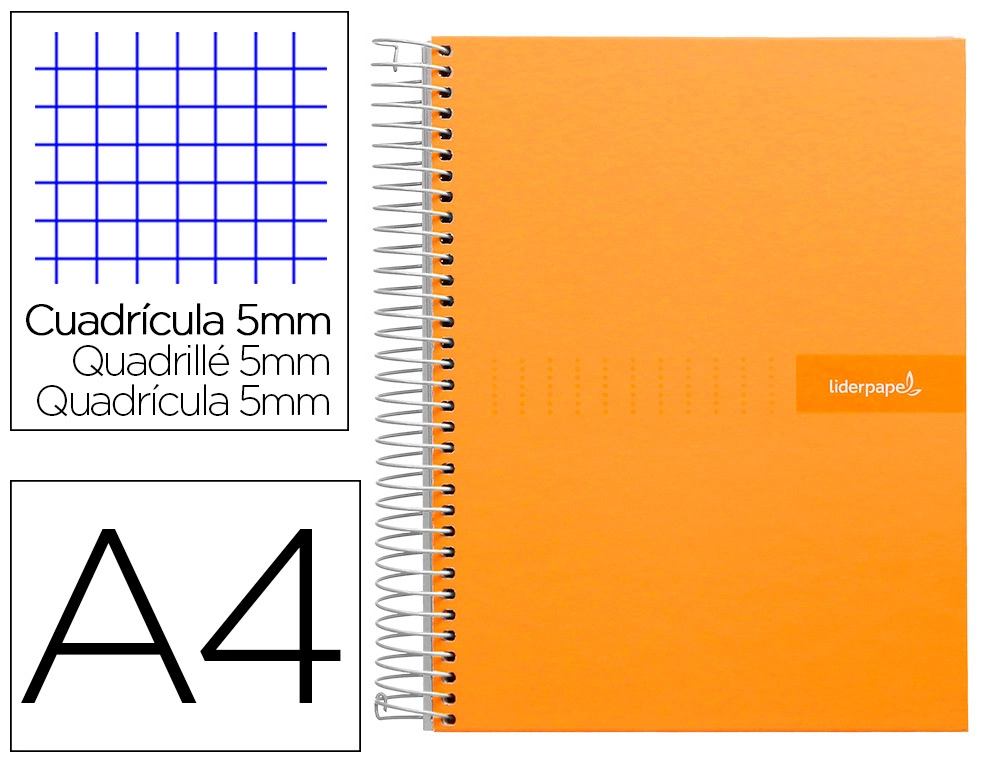 [9972] Cuaderno espiral liderpapel a4 micro crafty tapa forrada 120h 90gr cuadro 5mm 5 bandas 4 colores color naranja