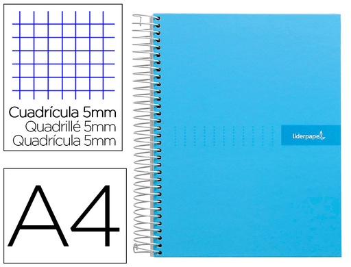 [9970] Cuaderno espiral liderpapel a4 micro crafty tapa forrada 120h 90 gr cuadro 5mm 5 bandas 4 colores celeste