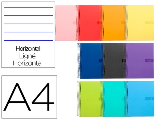 [9957] Cuaderno espiral liderpapel a4 crafty tapa forrada 80h 90 gr rayado horizontal con margen colores surtidos