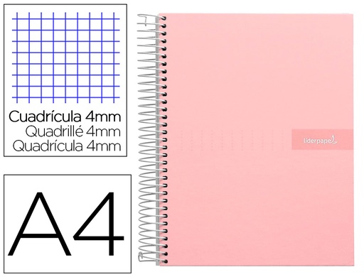 [9946] Cuaderno espiral liderpapel a4 crafty tapa forrada 80h 90 gr cuadro 4mm con margen color rosa