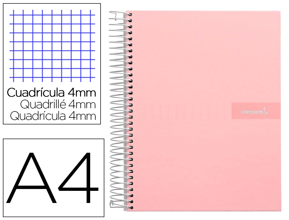 [9946] Cuaderno espiral liderpapel a4 crafty tapa forrada 80h 90gr cuadro 4 mm con margen color rosa