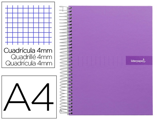 [9943] Cuaderno espiral liderpapel a4 crafty tapa forrada 80h 90 gr cuadro 4mm con margen color violeta