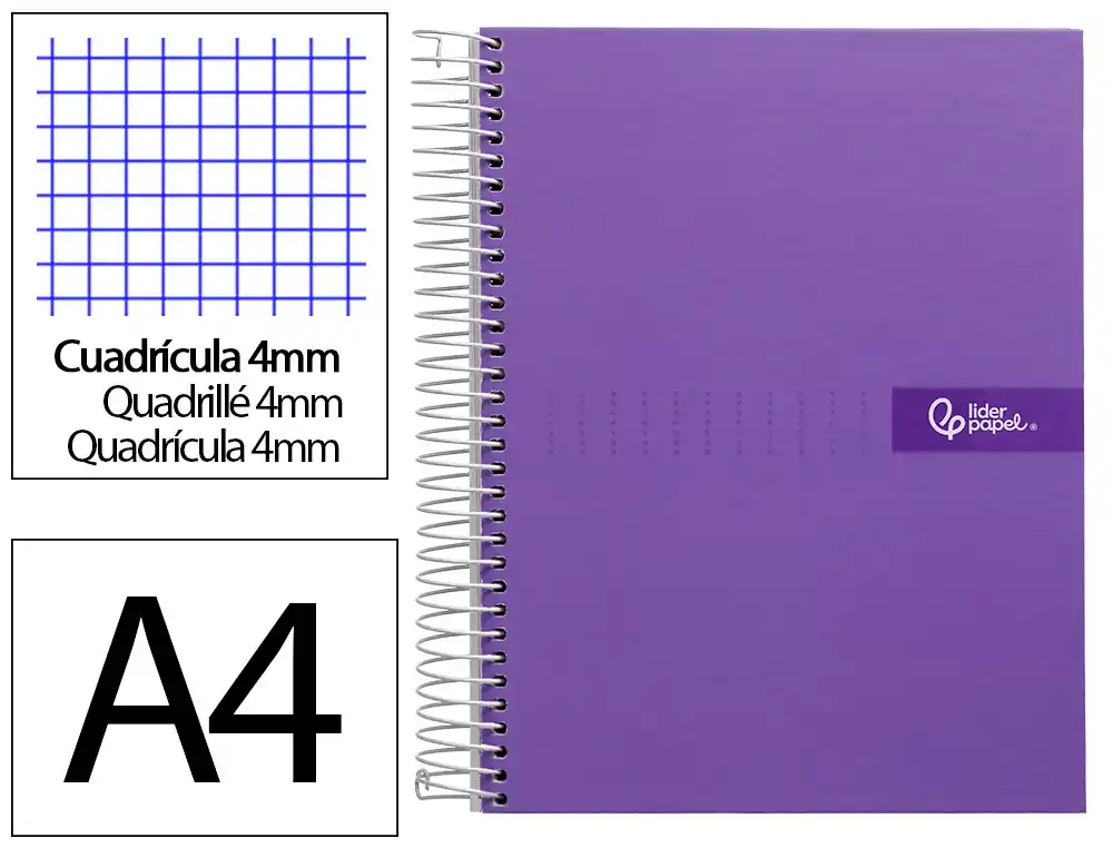 [9943] Cuaderno espiral liderpapel a4 crafty tapa forrada 80h 90gr cuadro 4mm con margen color violeta