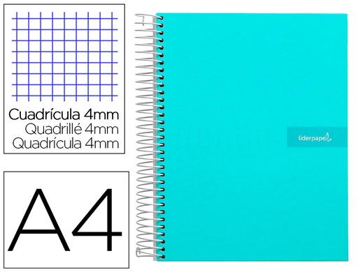 [9941] Cuaderno espiral liderpapel a4 crafty tapa forrada 80h 90 gr cuadro 4mm con margen color turquesa