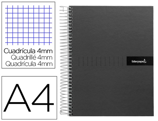 [9930] Cuaderno espiral liderpapel a4 crafty tapa forrada 80h 90 gr cuadro 4mm con margen color negro