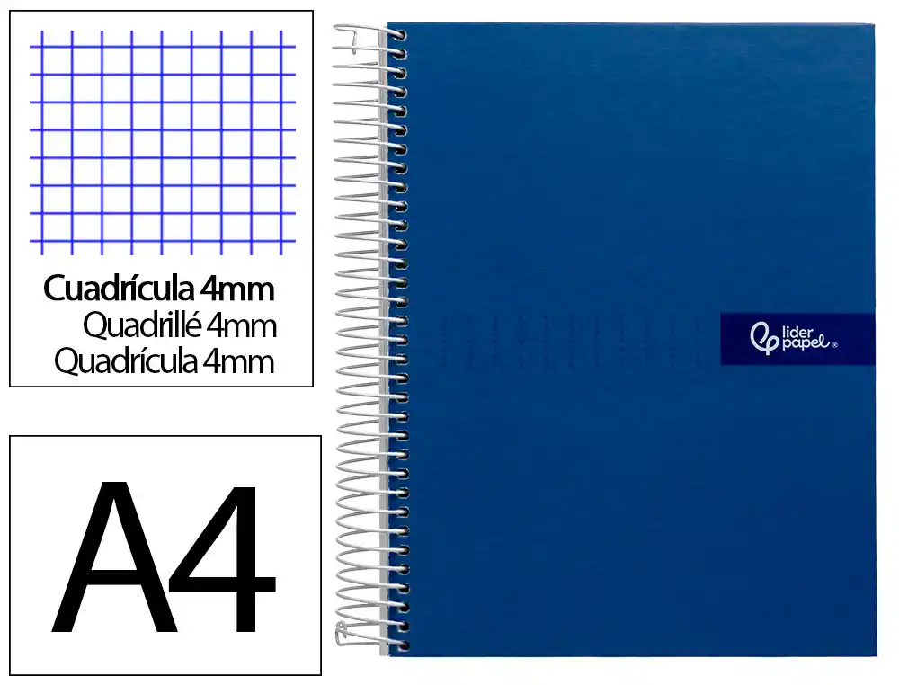 [9928] Cuaderno espiral liderpapel a4 crafty tapa forrada 80h 90gr cuadro 4mm con margen color azul marino