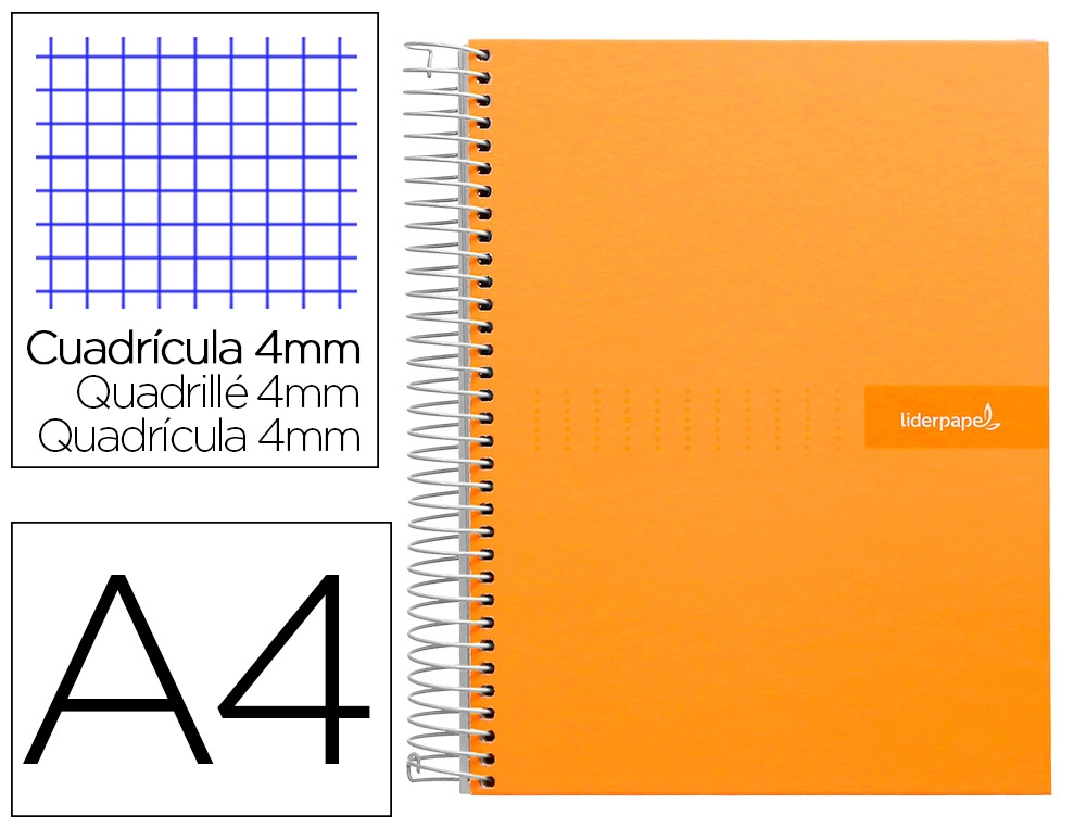 [9925] Cuaderno espiral liderpapel a4 crafty tapa forrada 80h 90gr cuadro 4mm con margen color naranja