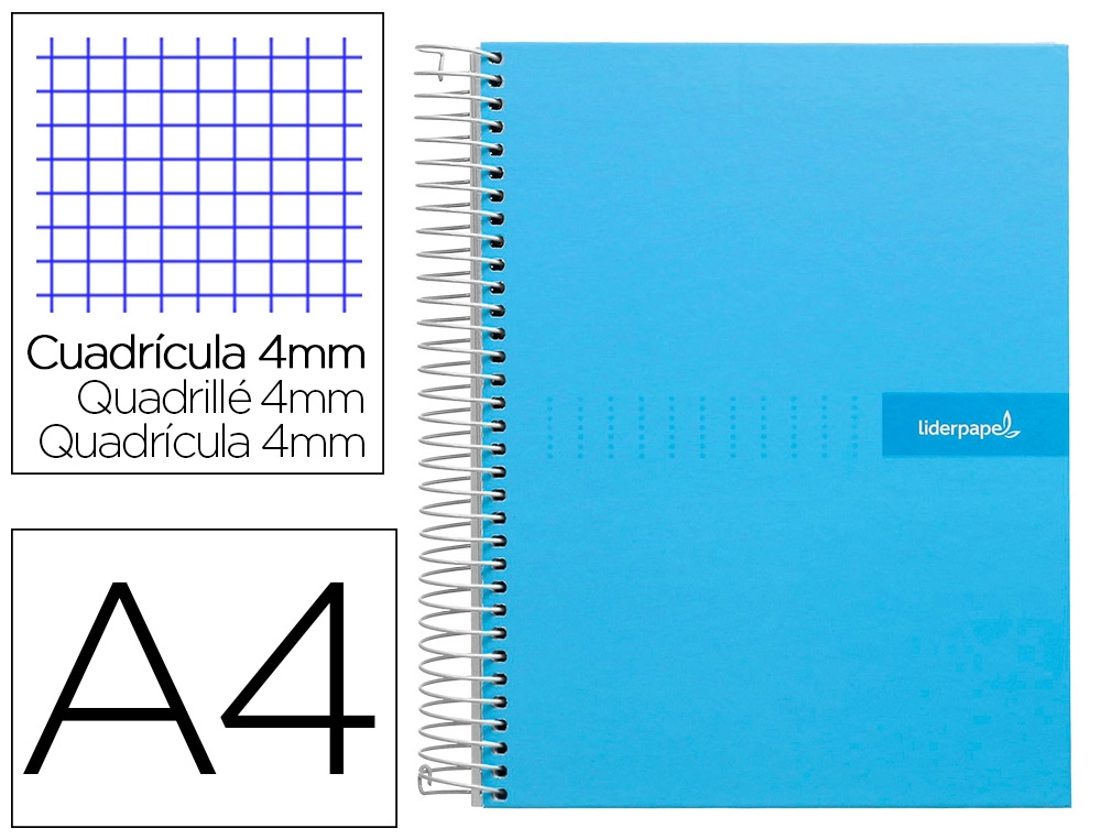 [9924] Cuaderno espiral liderpapel a4 crafty tapa forrada 80h 90gr cuadro 4mm con margen color celeste