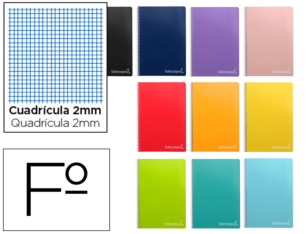 [9918] Cuaderno espiral liderpapel folio witty tapa dura 80h 75gr milimetrado 2mm colores surtidos
