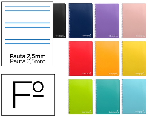 [9916] Cuaderno espiral liderpapel folio witty tapa dura 80h 75gr pauta 2,5mm con margen colores surtidos