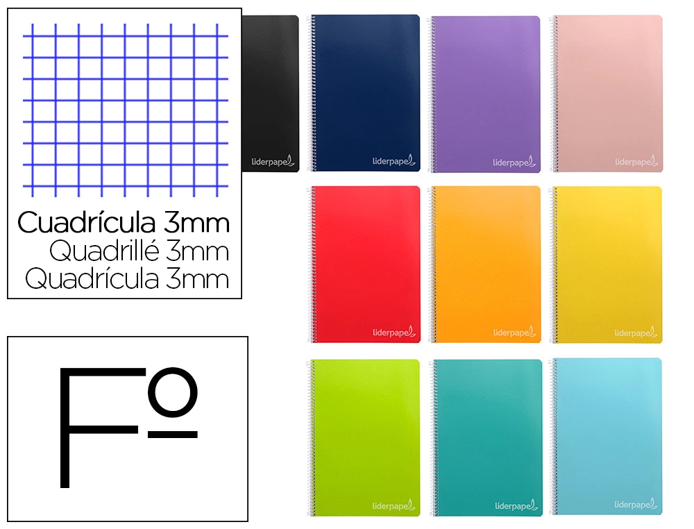 [9866] Cuaderno espiral liderpapel folio witty tapa dura 80h 75gr cuadro 3mm con margen colores surtidos