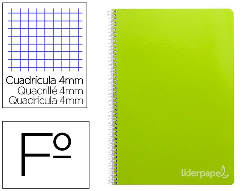 [9801] Cuaderno espiral liderpapel folio witty tapa dura 80h 75gr cuadro 4mm con margen color verde