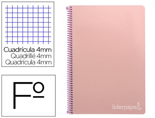 [9798] Cuaderno espiral liderpapel folio witty tapa dura 80h 75gr cuadro 4mm con margen color rosa