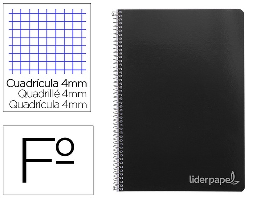 [9796] Cuaderno espiral liderpapel folio witty tapa dura 80h 75gr cuadro 4mm con margen color negro