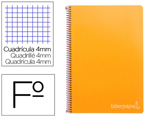 [9794] Cuaderno espiral liderpapel folio witty tapa dura 80h 75gr cuadro 4mm con margen color naranja
